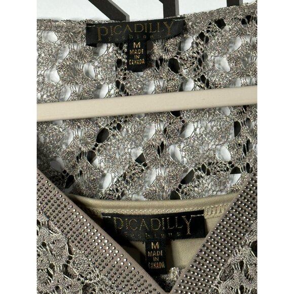 PICADILLY FASHIONS Silver Knit Sweater Top Womens M | Long Sleeve Swim Cover-Up - Picture 4 of 7